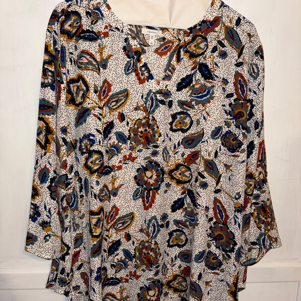 Maurices White and Blue Floral Blouse